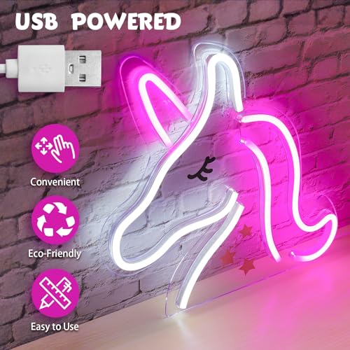 XIYUNTE Unicorn Neon Sign - USB Powered Unicorn Neon Lights for Girls Room Decor, Pink+White Unicorn Led Signs for Bedroom Wall, Party, Kids Room Decoration, Christmas Birthday Gifts for Kids - Image 3