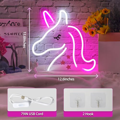 XIYUNTE Unicorn Neon Sign - USB Powered Unicorn Neon Lights for Girls Room Decor, Pink+White Unicorn Led Signs for Bedroom Wall, Party, Kids Room Decoration, Christmas Birthday Gifts for Kids - Image 4