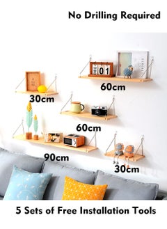 Old_Feller 5-Piece Home Book Shelves Set Floating Shelves for Wall Hanging Wood Shelf Wooden Shelves with Metal Brackets Hanging Shelf Wall Organizers for Home Wood Color  - Image 1