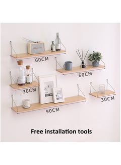 Old_Feller 5-Piece Home Book Shelves Set Floating Shelves for Wall Hanging Wood Shelf Wooden Shelves with Metal Brackets Hanging Shelf Wall Organizers for Home Wood Color  - Image 2
