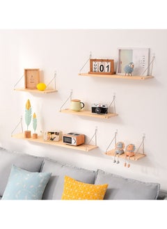 Old_Feller 5-Piece Home Book Shelves Set Floating Shelves for Wall Hanging Wood Shelf Wooden Shelves with Metal Brackets Hanging Shelf Wall Organizers for Home Wood Color  - Image 4