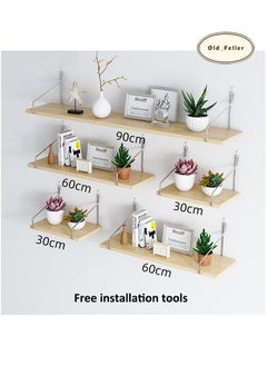 Old_Feller 5-Piece Home Book Shelves Set Floating Shelves for Wall Hanging Wood Shelf Wooden Shelves with Metal Brackets Hanging Shelf Wall Organizers for Home Wood Color  - Image 3