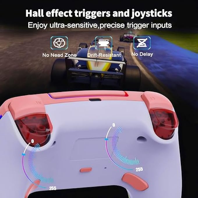 rayihni WIRELESS PINK WHITE GRADIENT CONTROLLER FOR PS5 PRO/PLAYSTATION-5/PC/MAC/STEAM DECK WITH HALL EFFECT JOYSTICK TRIGGER/BACK PADDLES/COOL RGB/TURBO/HEADPHONE JACK - BUILT-IN SPEAKERS SUPPORT P-S5 - Image 3