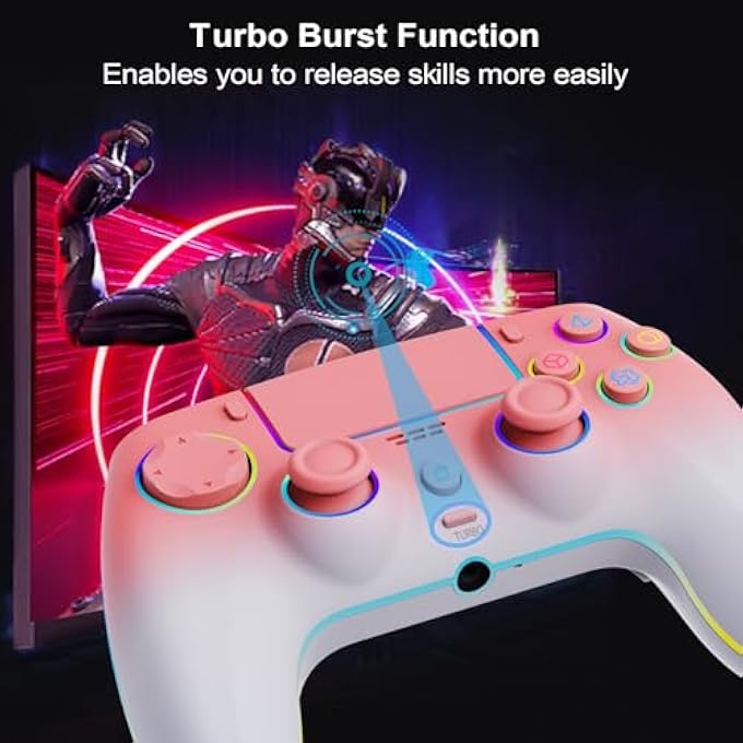 rayihni WIRELESS PINK WHITE GRADIENT CONTROLLER FOR PS5 PRO/PLAYSTATION-5/PC/MAC/STEAM DECK WITH HALL EFFECT JOYSTICK TRIGGER/BACK PADDLES/COOL RGB/TURBO/HEADPHONE JACK - BUILT-IN SPEAKERS SUPPORT P-S5 - Image 2