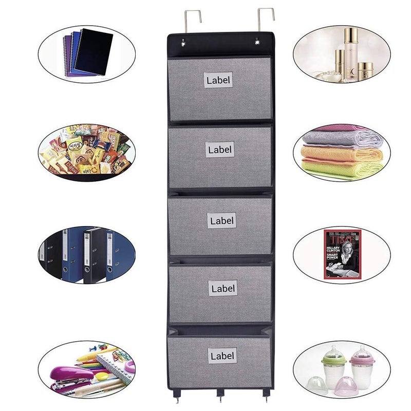 homyfort Over the Door File Organizer, Wall Hanging File Folders with 5 Large Pocket for Mails, Magazines, Back to School Supplies,Office Chart Storage, Paper Organization (Grey) - Image 3