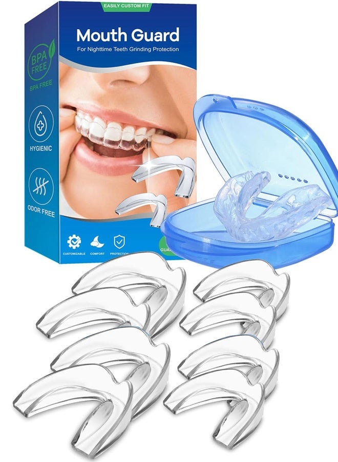 واقي فم لطحن الأسنان ليلاً، واقيات ليلية لطحن الأسنان والضغط عليها، 8 واقيات فم للنوم - تتضمن مقاسين وحقيبة سفر واحدة - Image 1