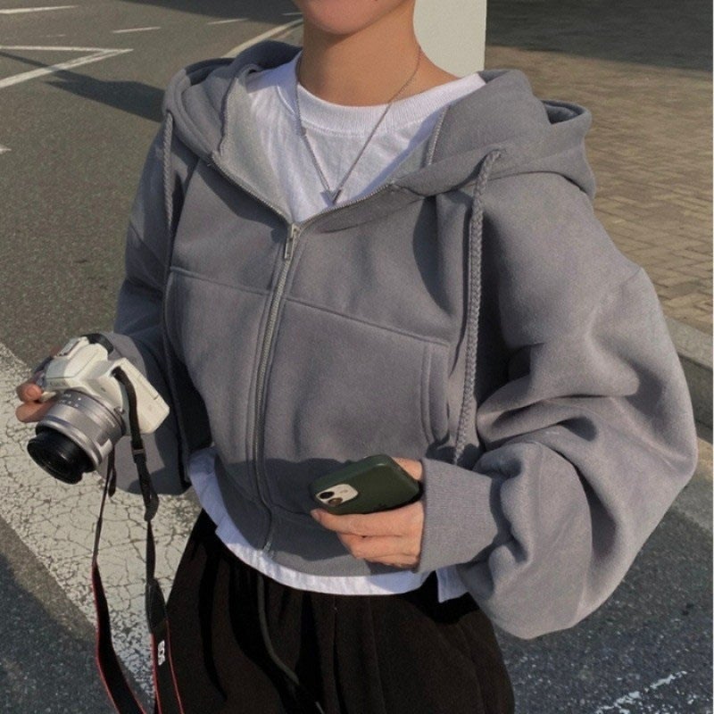 2024 Spring Autumn Chic Cropped Hoodie Women Navy blue - Image 2