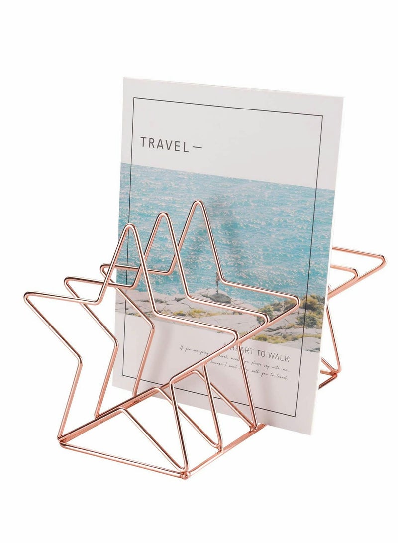Excefore File Sorter, Wire 5 Slot Magazine Holder Rack, Pentastar Shape, Decorative Desk Office Supplies Organizer for Mail, Folder, Magazine, Book and More, Rose Gold - Image 1