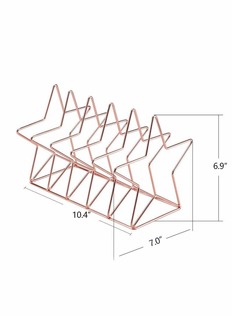 Excefore File Sorter, Wire 5 Slot Magazine Holder Rack, Pentastar Shape, Decorative Desk Office Supplies Organizer for Mail, Folder, Magazine, Book and More, Rose Gold - Image 2