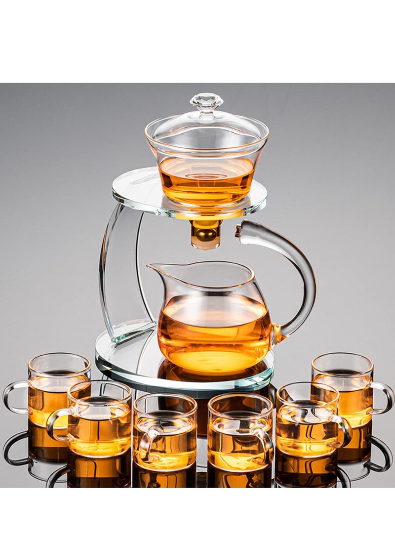 Glass Teapot Set Semi Automatic Drip Rotating with Infuser Lazy Kungfu Tea pot Set Heat Resistant Tea Set (Teapot with 6pcs Cups) - Image 1