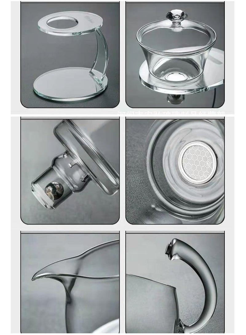 Glass Teapot Set Semi Automatic Drip Rotating with Infuser Lazy Kungfu Tea pot Set Heat Resistant Tea Set (Teapot with 6pcs Cups) - Image 2