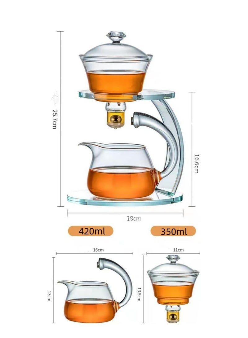 Glass Teapot Set Semi Automatic Drip Rotating with Infuser Lazy Kungfu Tea pot Set Heat Resistant Tea Set (Teapot with 6pcs Cups) - Image 3