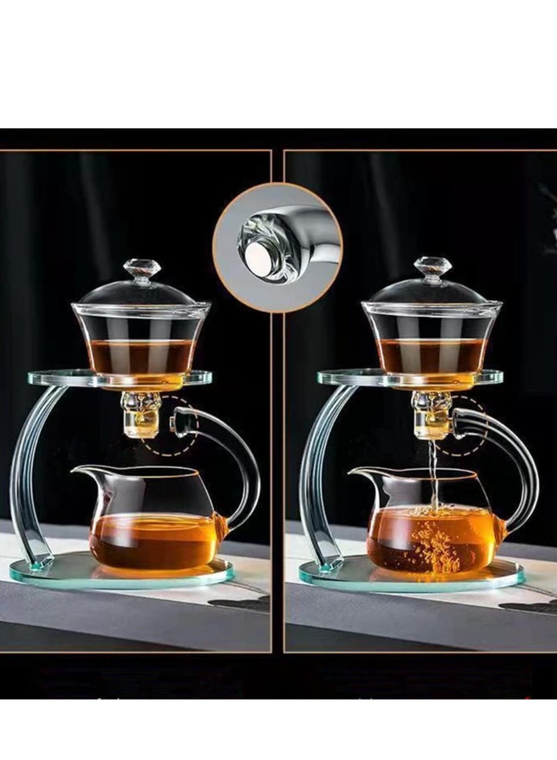 Glass Teapot Set Semi Automatic Drip Rotating with Infuser Lazy Kungfu Tea pot Set Heat Resistant Tea Set (Teapot with 6pcs Cups) - Image 4