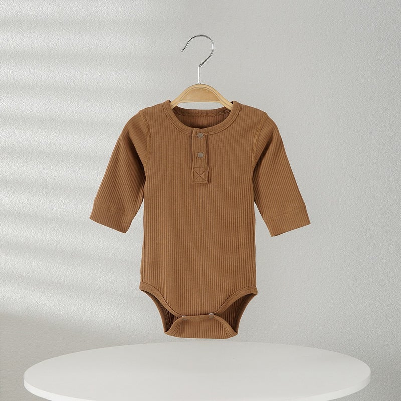 Lai Te Xiong Baby Long-Sleeve Bodysuit Cotton Romper for Newborns, Triangle Snap Closure, Unisex, Spring Fall, 0-12 Months - Image 1