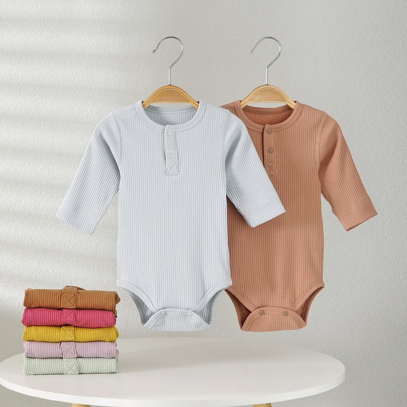 Lai Te Xiong Baby Long-Sleeve Bodysuit Cotton Romper for Newborns, Triangle Snap Closure, Unisex, Spring Fall, 0-12 Months - Image 2