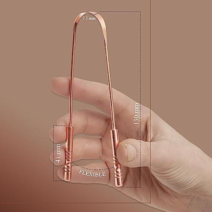 MasterMedi Tongue Scraper with Case Easy to Use Tongue Scraper for Adults, Tongue Cleaner for Oral Care & Hygiene Copper Set of 2 (with Travel Case) - Image 2