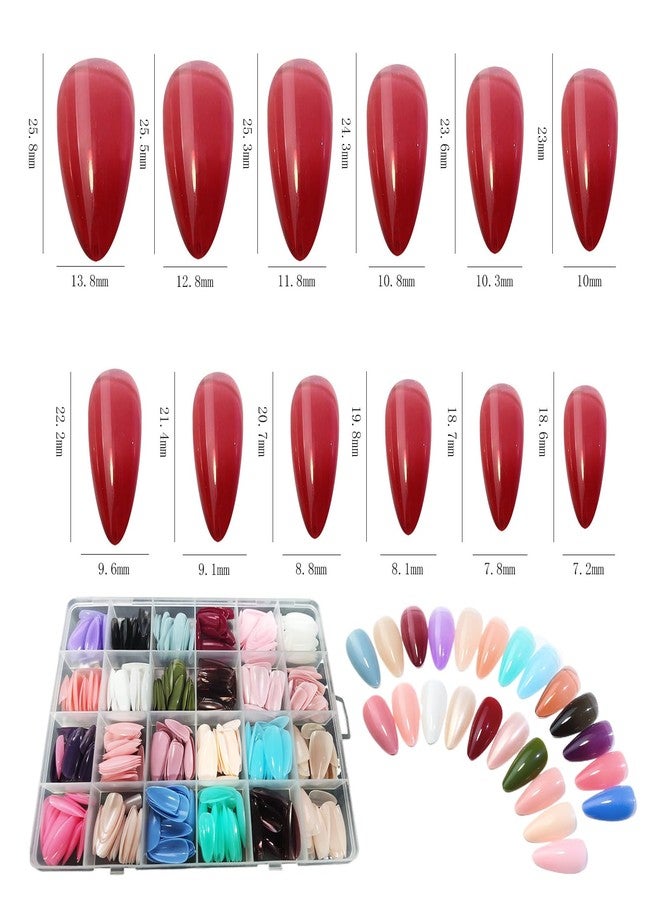 YIPINER 576 Pieces Press On Nails, Nail Tips, 24 Colors Colourful 12 Sizes Full Cover Press On Nails Long Glossy Press On Nails - Image 2