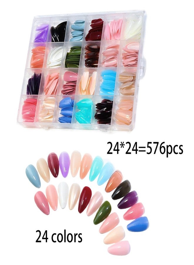 YIPINER 576 Pieces Press On Nails, Nail Tips, 24 Colors Colourful 12 Sizes Full Cover Press On Nails Long Glossy Press On Nails - Image 3