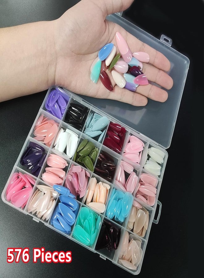 YIPINER 576 Pieces Press On Nails, Nail Tips, 24 Colors Colourful 12 Sizes Full Cover Press On Nails Long Glossy Press On Nails - Image 4