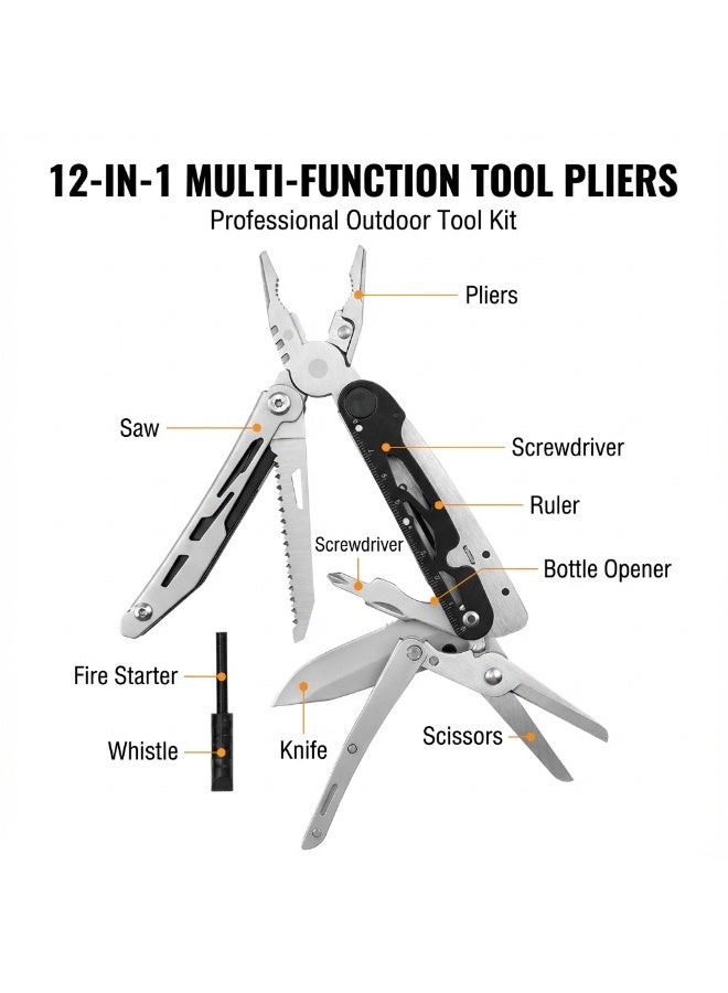 كينجمازي 12 في 1 ملاقيط متعددة الوظائف مع مقص - مجموعة أدوات النجاة للتخييم قابلة للطي، تصميم قابل للفك للاستخدام في الهواء الطلق والرحلات والمغامرات وحالات الطوارئ - Image 5