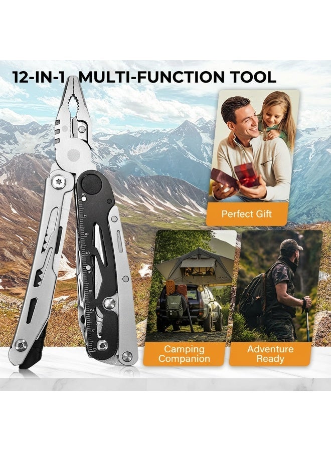 كينجمازي 12 في 1 ملاقيط متعددة الوظائف مع مقص - مجموعة أدوات النجاة للتخييم قابلة للطي، تصميم قابل للفك للاستخدام في الهواء الطلق والرحلات والمغامرات وحالات الطوارئ - Image 2