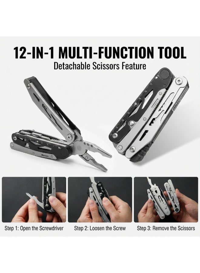 كينجمازي 12 في 1 ملاقيط متعددة الوظائف مع مقص - مجموعة أدوات النجاة للتخييم قابلة للطي، تصميم قابل للفك للاستخدام في الهواء الطلق والرحلات والمغامرات وحالات الطوارئ - Image 3