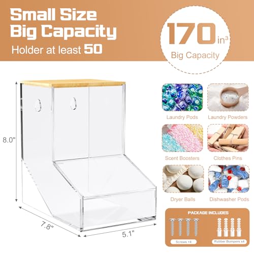 JYPS Laundry Pods Container, Acrylic Dishwasher Pods Holder w/ 2 Lids, Dispenser For Powder, Dryer Balls, Beads, Soap Organizer For Room Desktop / Wall Mount, Snack Candy Organization Storage - Image 2