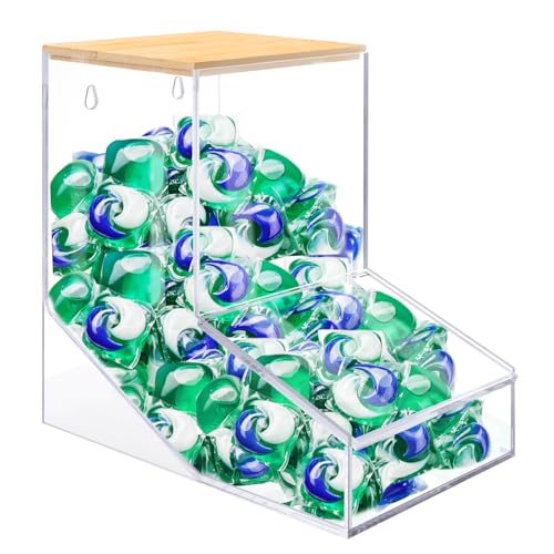 JYPS Laundry Pods Container, Acrylic Dishwasher Pods Holder w/ 2 Lids, Dispenser For Powder, Dryer Balls, Beads, Soap Organizer For Room Desktop / Wall Mount, Snack Candy Organization Storage - Image 1
