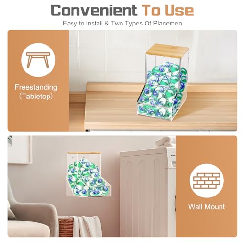 JYPS Laundry Pods Container, Acrylic Dishwasher Pods Holder w/ 2 Lids, Dispenser For Powder, Dryer Balls, Beads, Soap Organizer For Room Desktop / Wall Mount, Snack Candy Organization Storage - Image 3