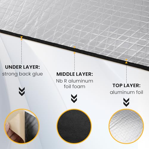 VOISEN VOISNE Sound Deading Material for Cars,394 mil(10mm) 21 sqft Sound Deadening,Aluminum foil Foam Automotive Sound Deadener,Noise Insulation and Vibration Dampening Material 19 Pcs - Image 3