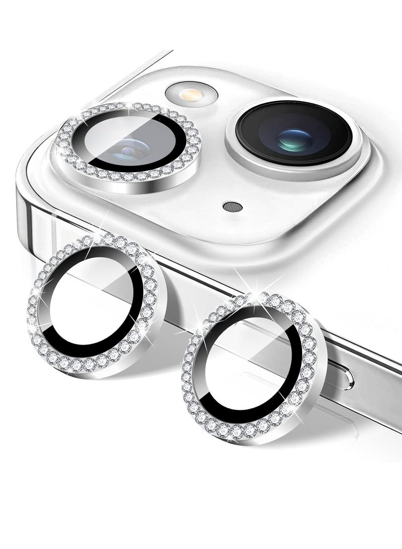 ELTRAZONE "Silver Diamond Camera Lens Protector for iPhone 16/iPhone 16 Plus – Glitter Tempered Glass Cover with Automatic Alignment Metal Rings and Film Stickers" - Image 1