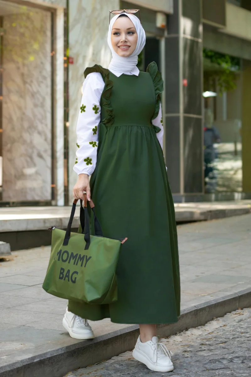 Tofisa Plain Crew Neck Women's Green Shirt + Dress - 10510