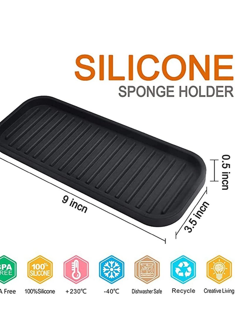 Y&D KASTWAVE Silicone Sponge Holder Kitchen Sink Organizer Tray Dish Caddy Soap Dispenser, Scrubber Spoon Holder, Dishwashing Accessories 2 Pack (Black)  - Image 3
