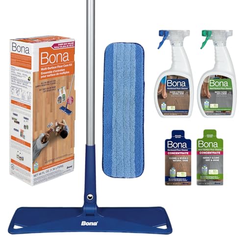 BONA مجموعة العناية بالأرضيات متعددة الأسطح من بونا - تشمل ممسحة ميكروفايبر، وسادة تنظيف ميكروفايبر، محلول تنظيف الأرضيات الخشبية، ومحلول تنظيف الأرضيات متعددة الأسطح - مجموعة للأرضيات الصلبة - Image 1