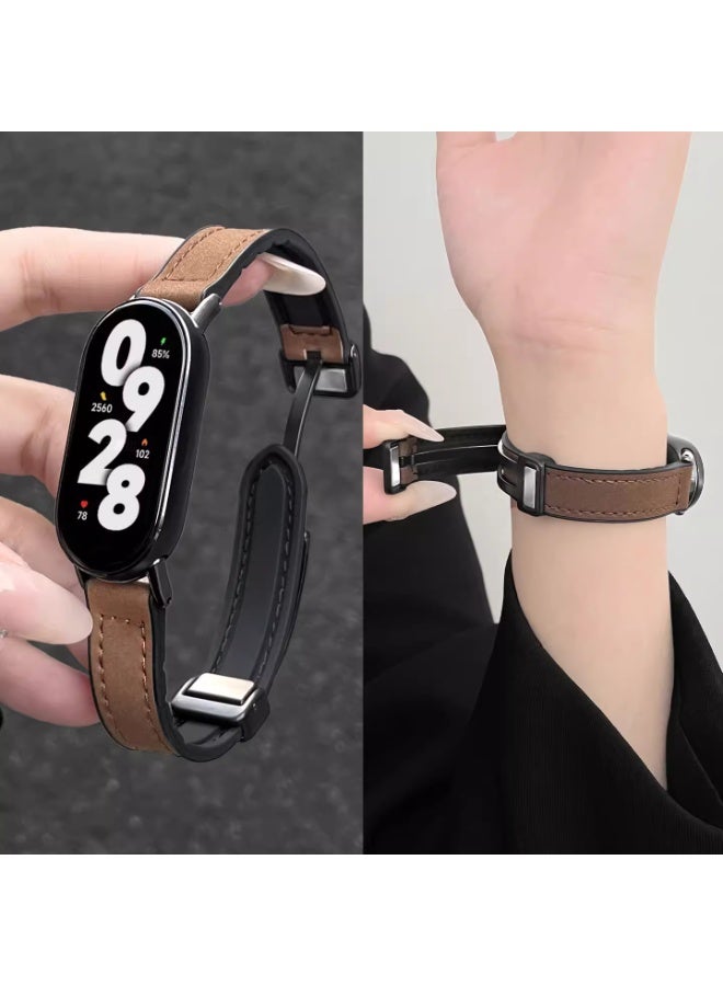OLYSON Leather Strap Compatible with Xiaomi Band 10/Band 9/Band 8 Slim Replacement Band for Women and Man - Image 1