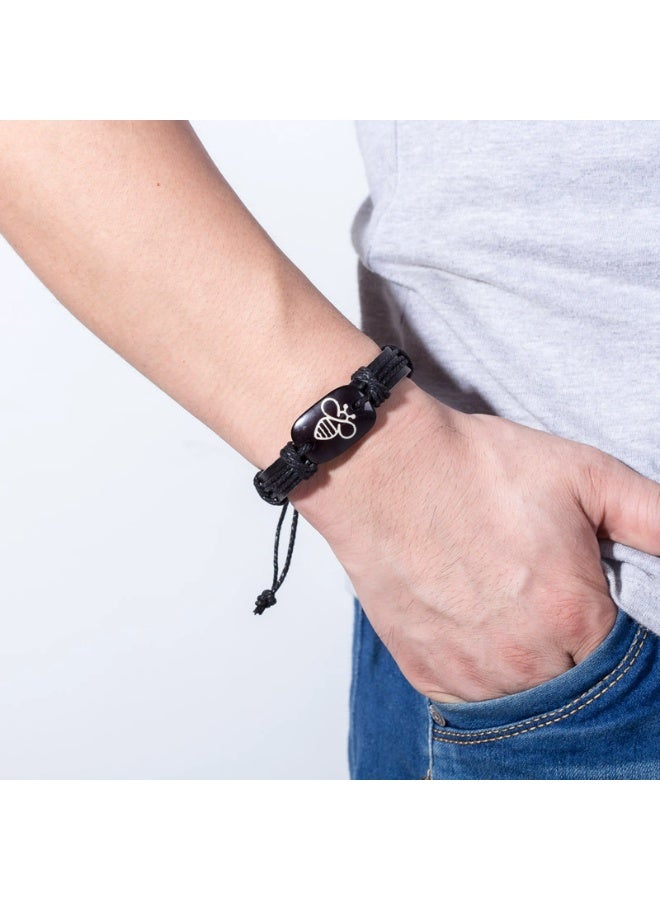 Goolsky سوار جلد مضفر يدوي للرجال والنساء - سوار عصري بسيط مع سحر نحلة، جلد أصلي بحجم قابل للتعديل، طراز قديم، هدية للأزواج والأصدقاء للاستخدام اليومي - Image 4