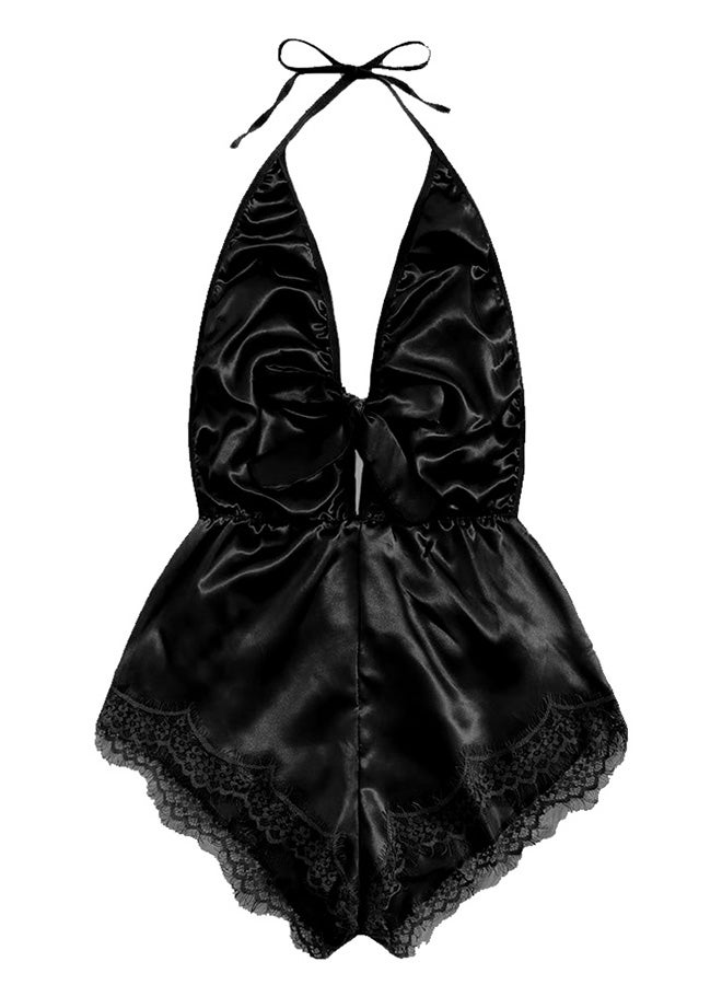 MARGOUN Women Small Size Stain Silk Underwear Deep V Neck Lingerie Fashion Ladies Sleepwear Bodysuit Teddy Lingerie Sleepwear Black/XL-Bust 96CM-Waist 76cm-hip 100cm - Image 4