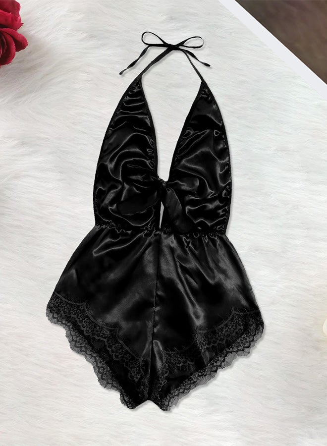 MARGOUN Women Small Size Stain Silk Underwear Deep V Neck Lingerie Fashion Ladies Sleepwear Bodysuit Teddy Lingerie Sleepwear Black/XL-Bust 96CM-Waist 76cm-hip 100cm - Image 3