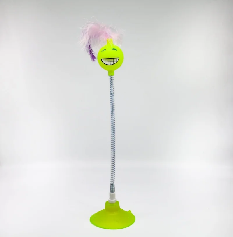 Tineke Suction Cup Spring Loaded Smiling Face Cat Toy 1 Piece