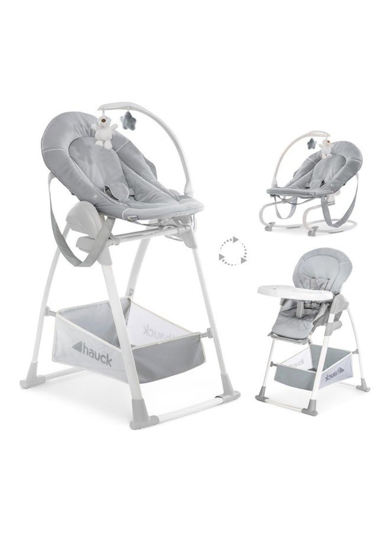 Hauck Sit N Relax 3-in-1 Convertible High Chair – Adjustable Baby Feeding Chair & Rocker with Reclining Backrest, Foldable, Safety Harness – Stretch Grey - Image 1