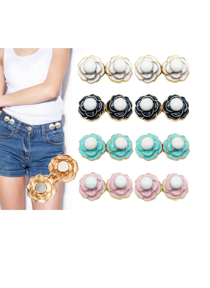 8 Sets Pant Waist Tightener for Rose Petals - Detachable Adjustable Jean Button Waist Buckle Set Jean Button Pins No Sewing Required Won't Pinch Skin Easy to Install 8 Set 4 Style - Image 1