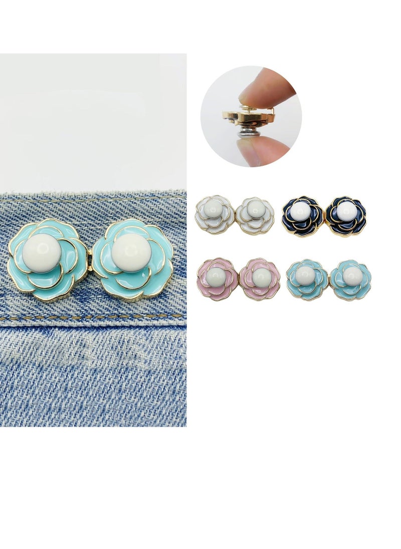 8 Sets Pant Waist Tightener for Rose Petals - Detachable Adjustable Jean Button Waist Buckle Set Jean Button Pins No Sewing Required Won't Pinch Skin Easy to Install 8 Set 4 Style - Image 3