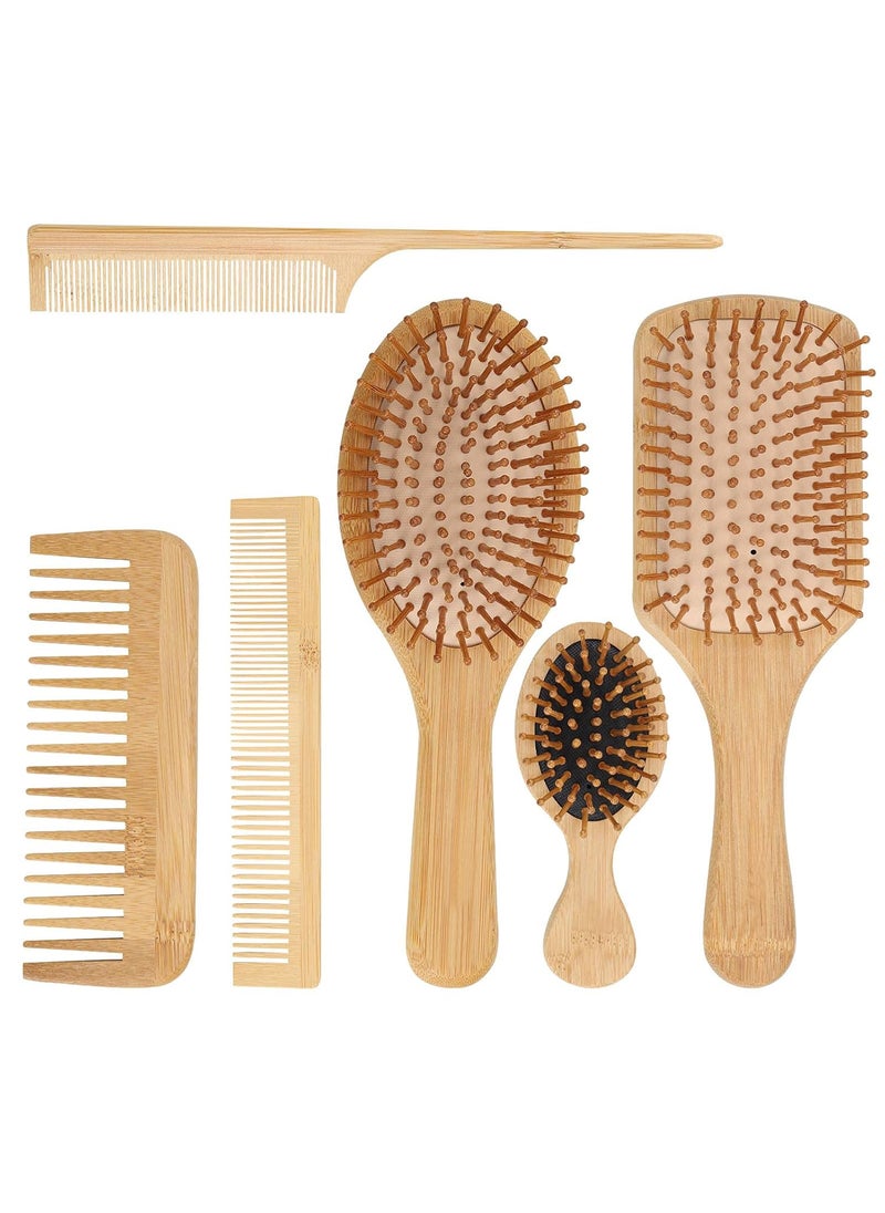 acDesign Bamboo Hair Brush 6 Sticks Bamboo Brush Wooden Hair Brush for Enhance Shine Massage the Scalp and Improve Tangles 