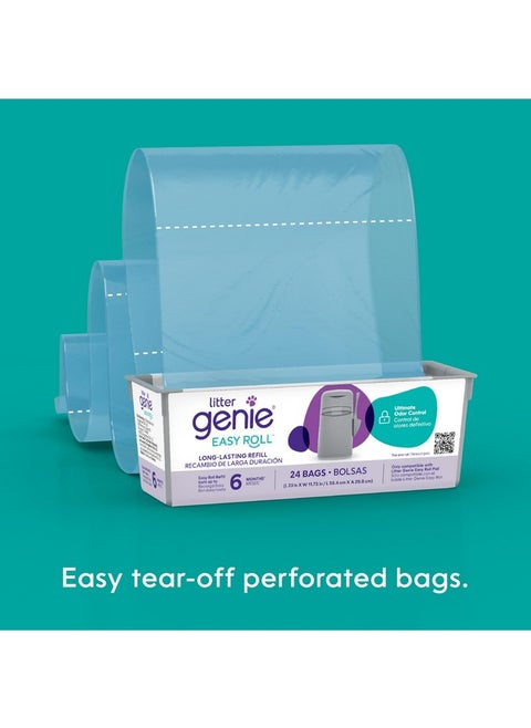 Litter Genie Easy Roll Refill Bags (1-Pack) | Includes a 6-month long lasting roll of 24 Bags | Ultimate Odor Control Cat Litter Bags