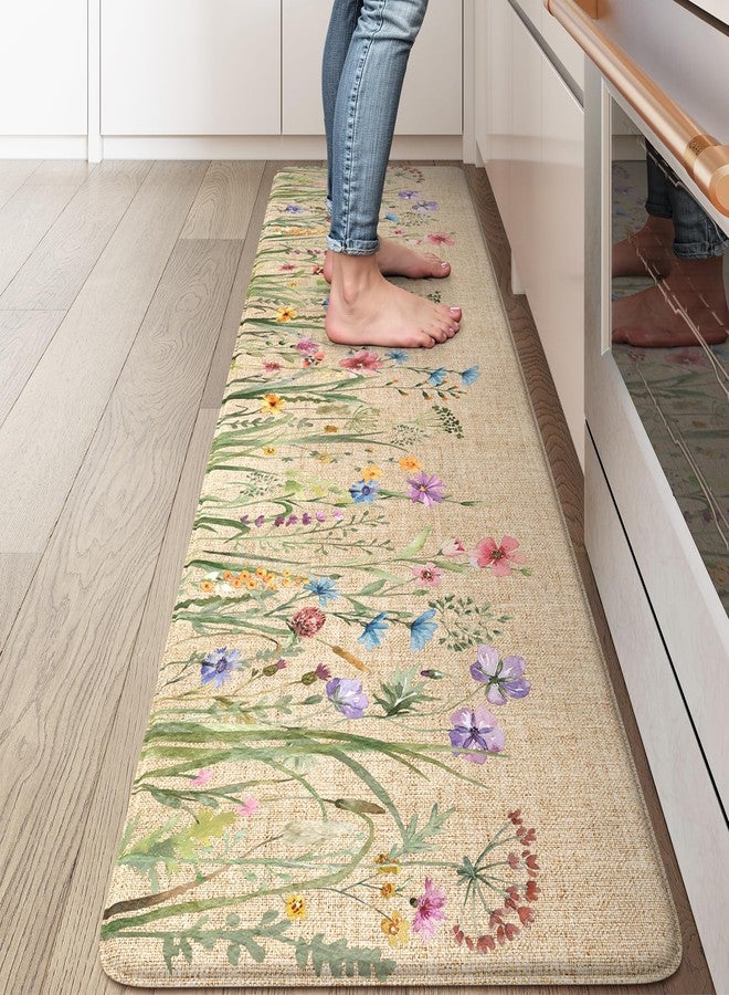 KIMODE Anti Fatigue Kitchen Mat, Cushioned Farmhouse Kitchen Runner, Non Slip Waterproof Kitchen Mat for Floor, Memory Foam Standing Desk Mat for Laundry, Office, Sink Brown 17.3"x59" - Image 1