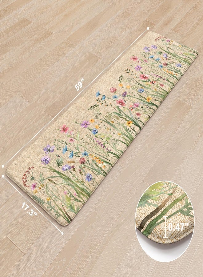 KIMODE Anti Fatigue Kitchen Mat, Cushioned Farmhouse Kitchen Runner, Non Slip Waterproof Kitchen Mat for Floor, Memory Foam Standing Desk Mat for Laundry, Office, Sink Brown 17.3"x59" - Image 3