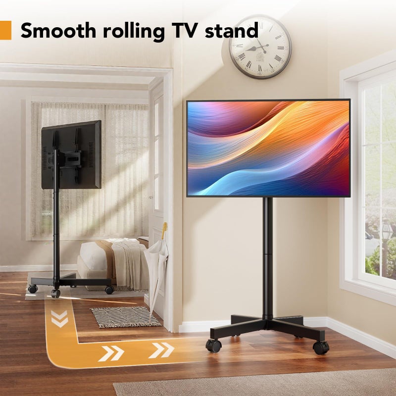 Hemudu Mobile TV Stand for 23-60 Inch LCD LED Flat/Curved Screen TVs, TV Cart Holds up to 77Lbs, Rolling TV Stand with Tilt and Height Adjustable, Pole TV Floor Stand with Wheels Max VESA 400x400mm - Image 4