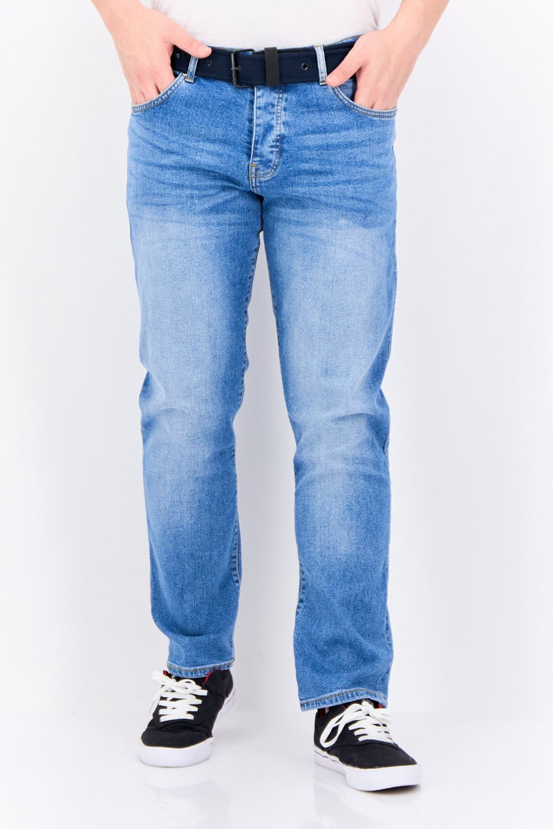 CROSSHATCH جينز دنيم مغسول للرجال بقصة عادية مع حزام، أزرق - Image 1