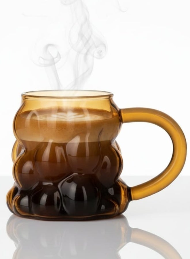 Bubbles Mug with Glass Handle for Drinking Juices, Nescafe and Iced Coffee (350ml-Honey) - Image 2