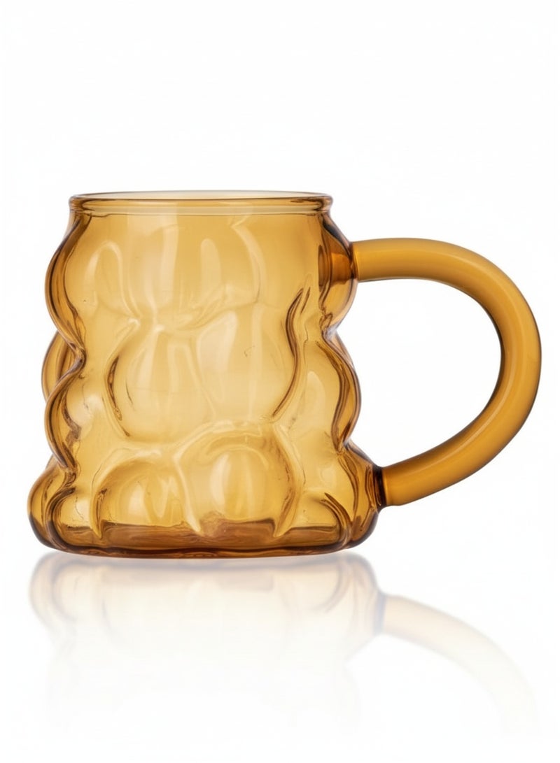 Bubbles Mug with Glass Handle for Drinking Juices, Nescafe and Iced Coffee (350ml-Honey) - Image 3